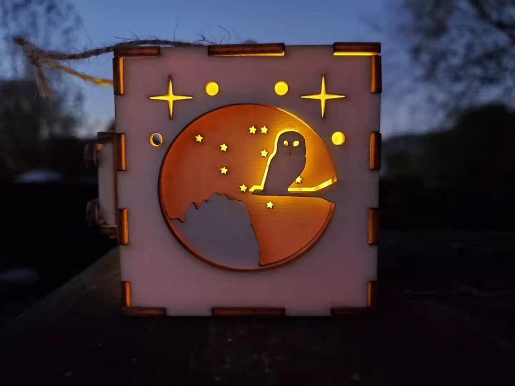 Layered Wooden Lantern: Nature Scene Christmas Ornament with LED