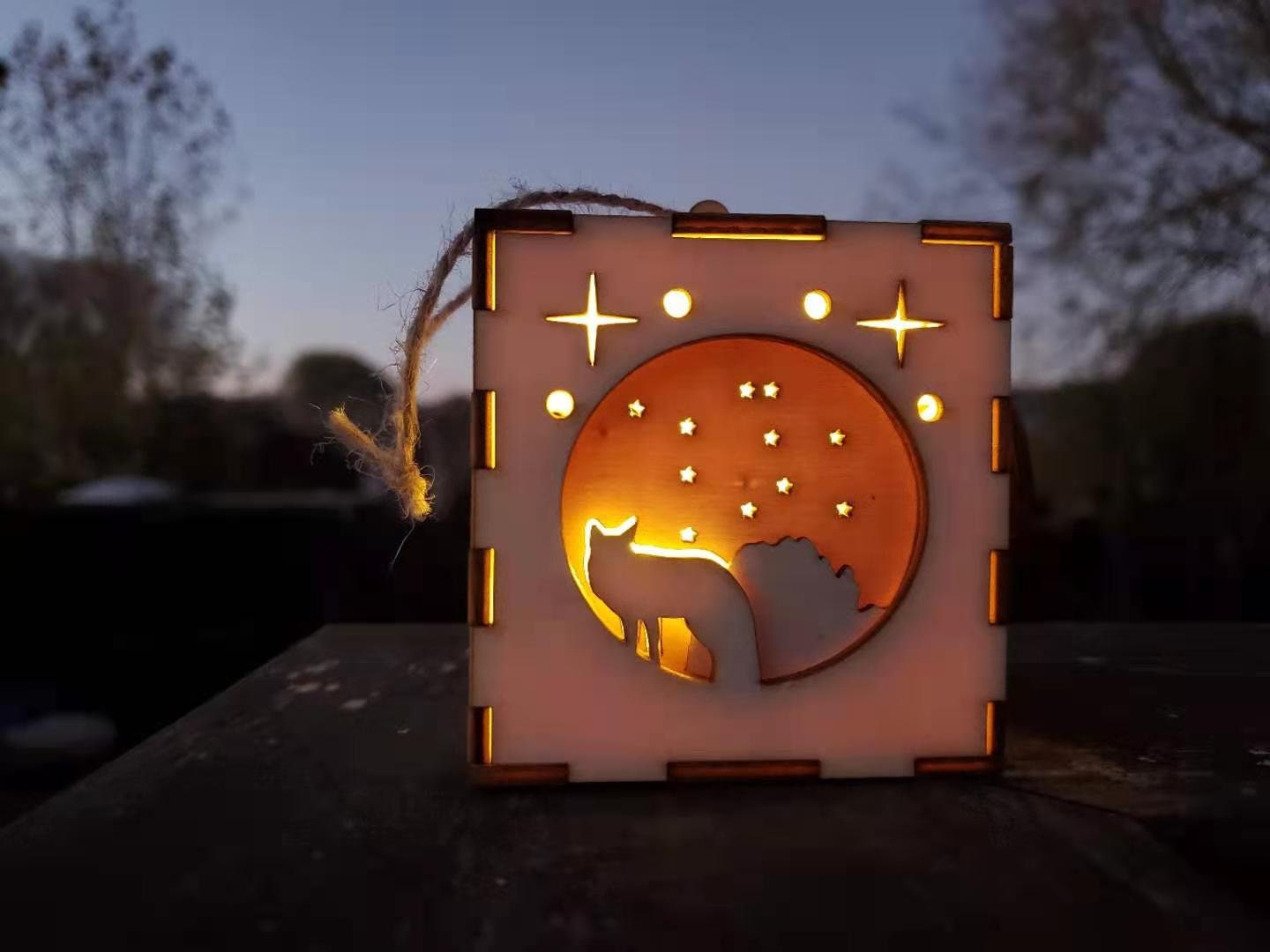 Layered Wooden Lantern: Nature Scene Christmas Ornament with LED