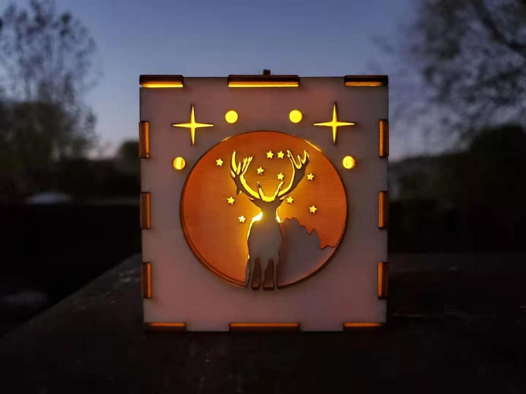 Layered Wooden Lantern: Nature Scene Christmas Ornament with LED