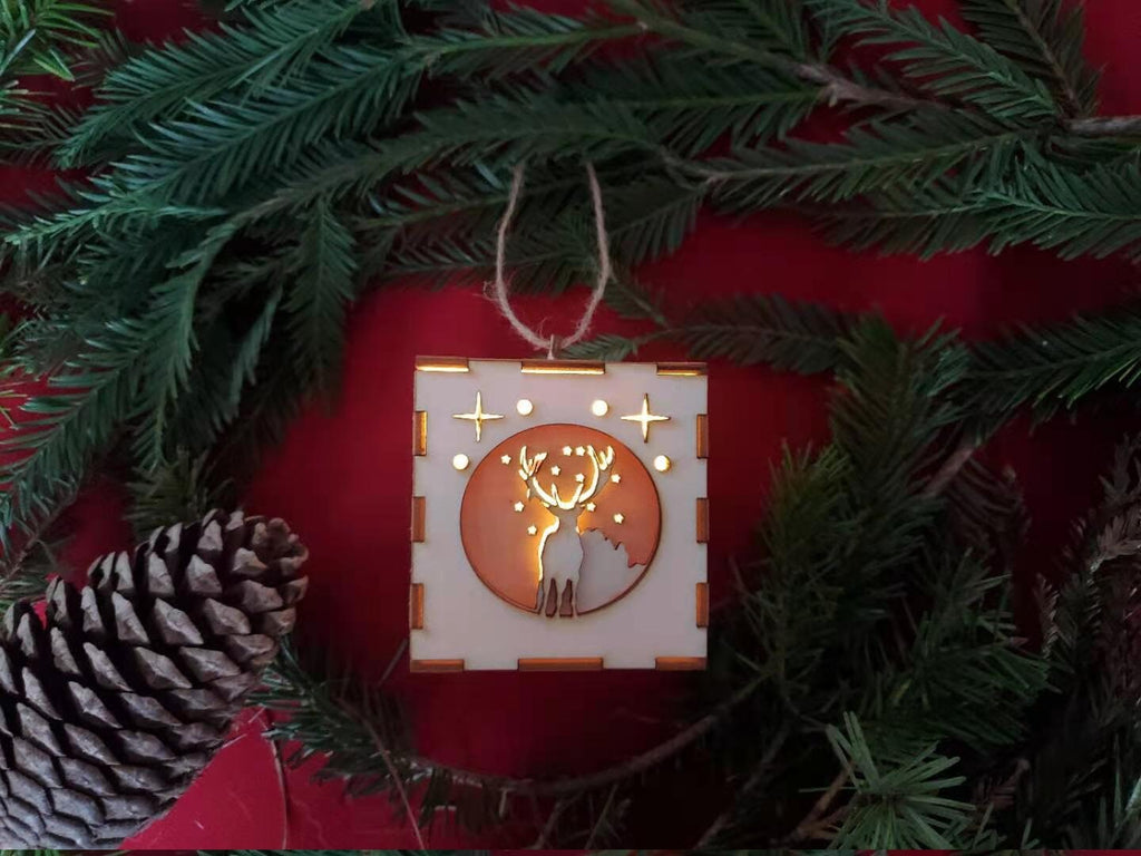 Layered Wooden Lantern: Nature Scene Christmas Ornament with LED