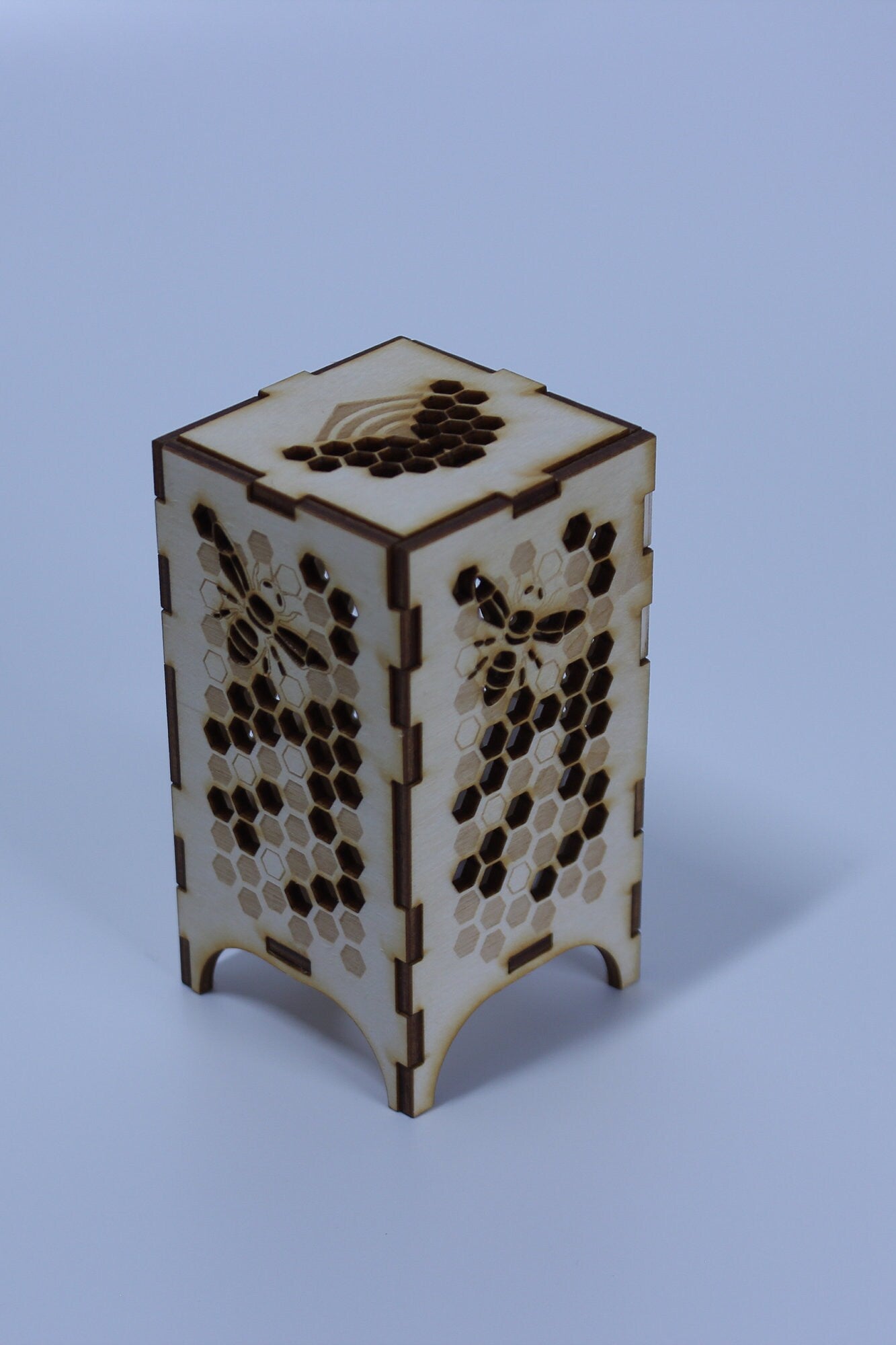 Bee LED Tea Light Lantern: Wooden Candle Holder