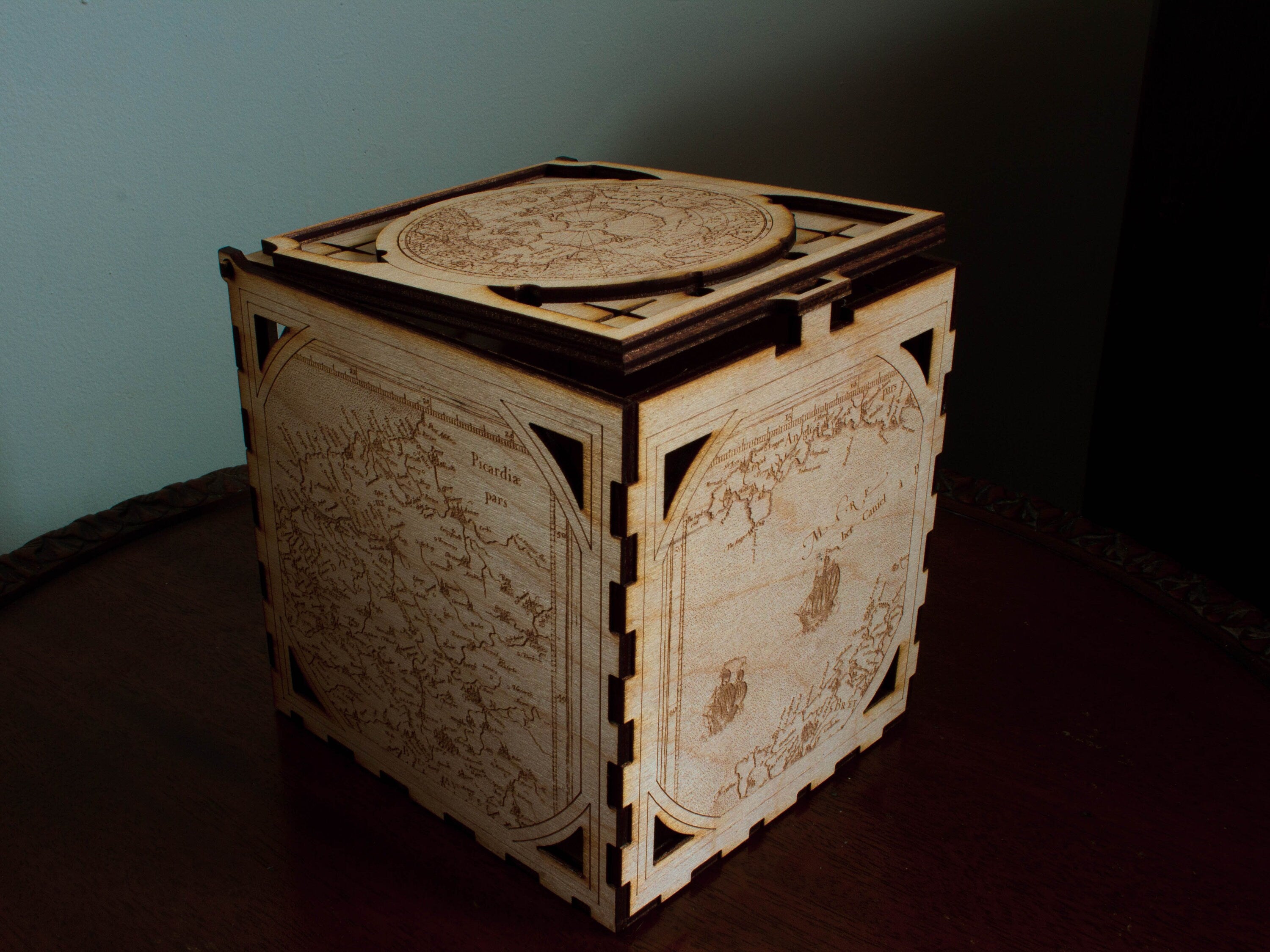 Engraved Wooden Box: Victorian Nautical Map Keepsake