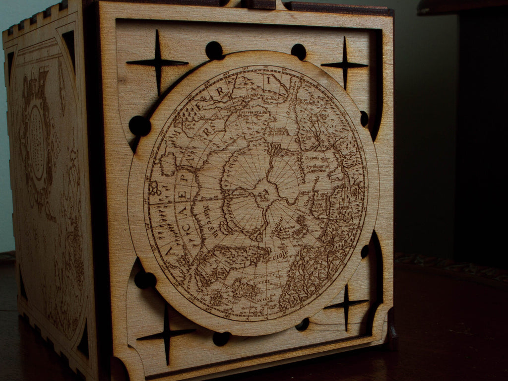 Engraved Wooden Box: Victorian Nautical Map Keepsake