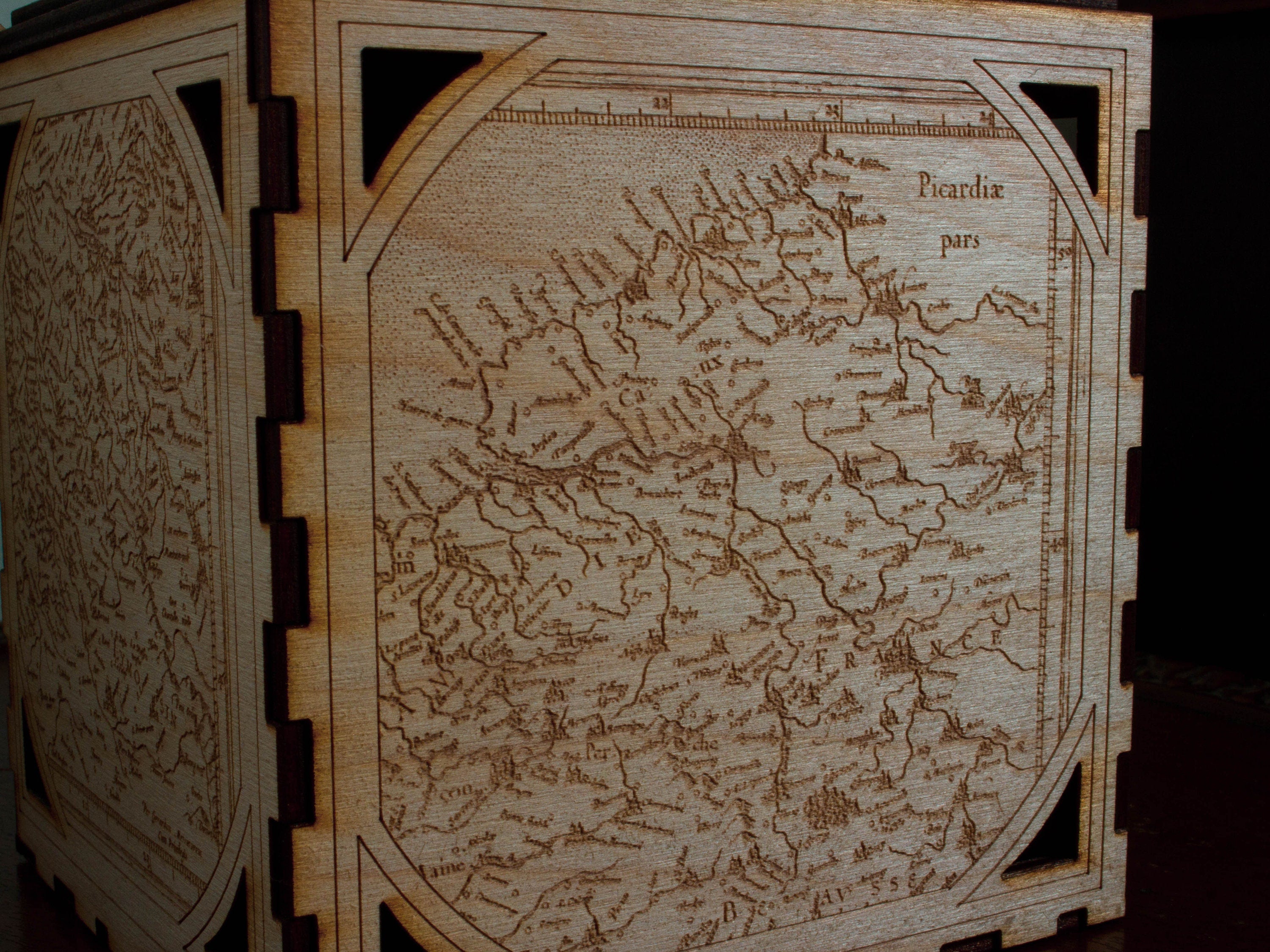 Engraved Wooden Box: Victorian Nautical Map Keepsake