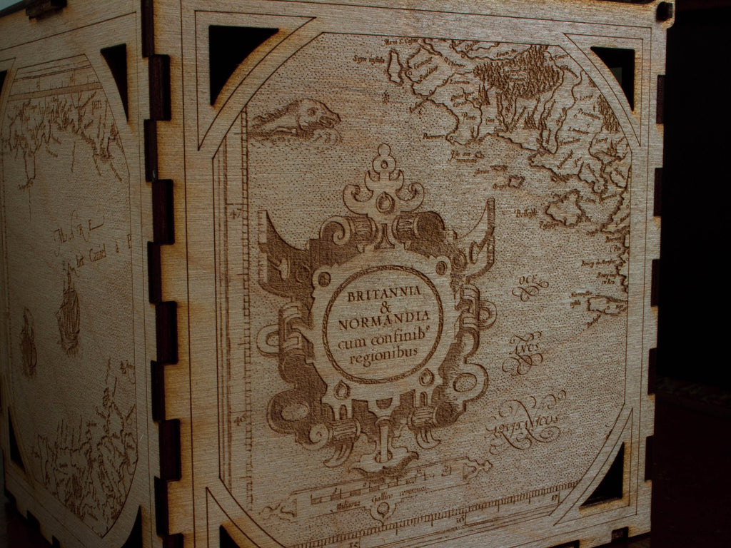 Engraved Wooden Box: Victorian Nautical Map Keepsake