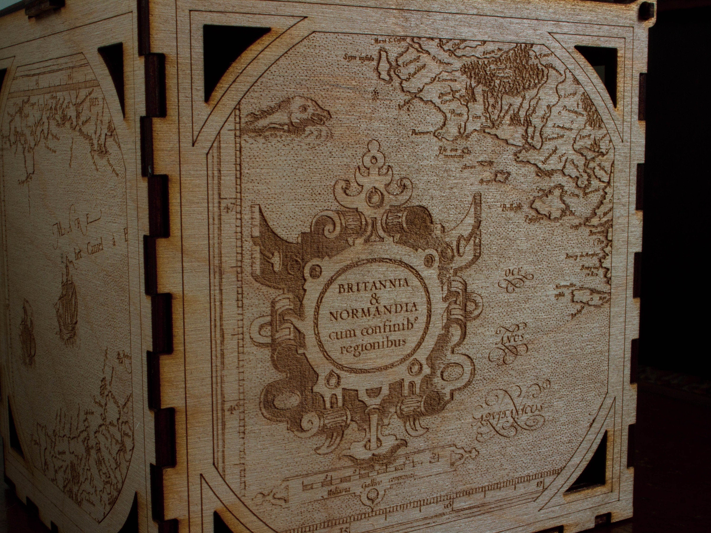 Engraved Wooden Box: Victorian Nautical Map Keepsake