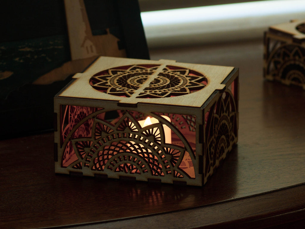 Mandala Wooden LED Candle Holder: Intricate Pattern, Home Decor