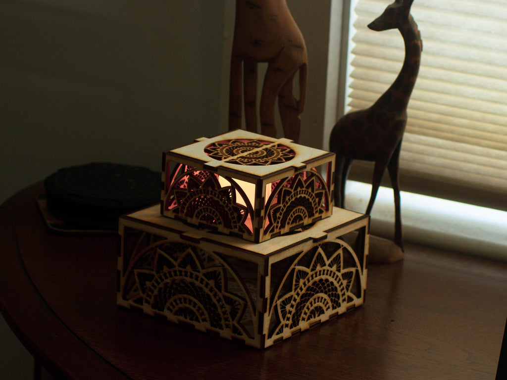 Mandala Wooden LED Candle Holder: Intricate Pattern, Home Decor