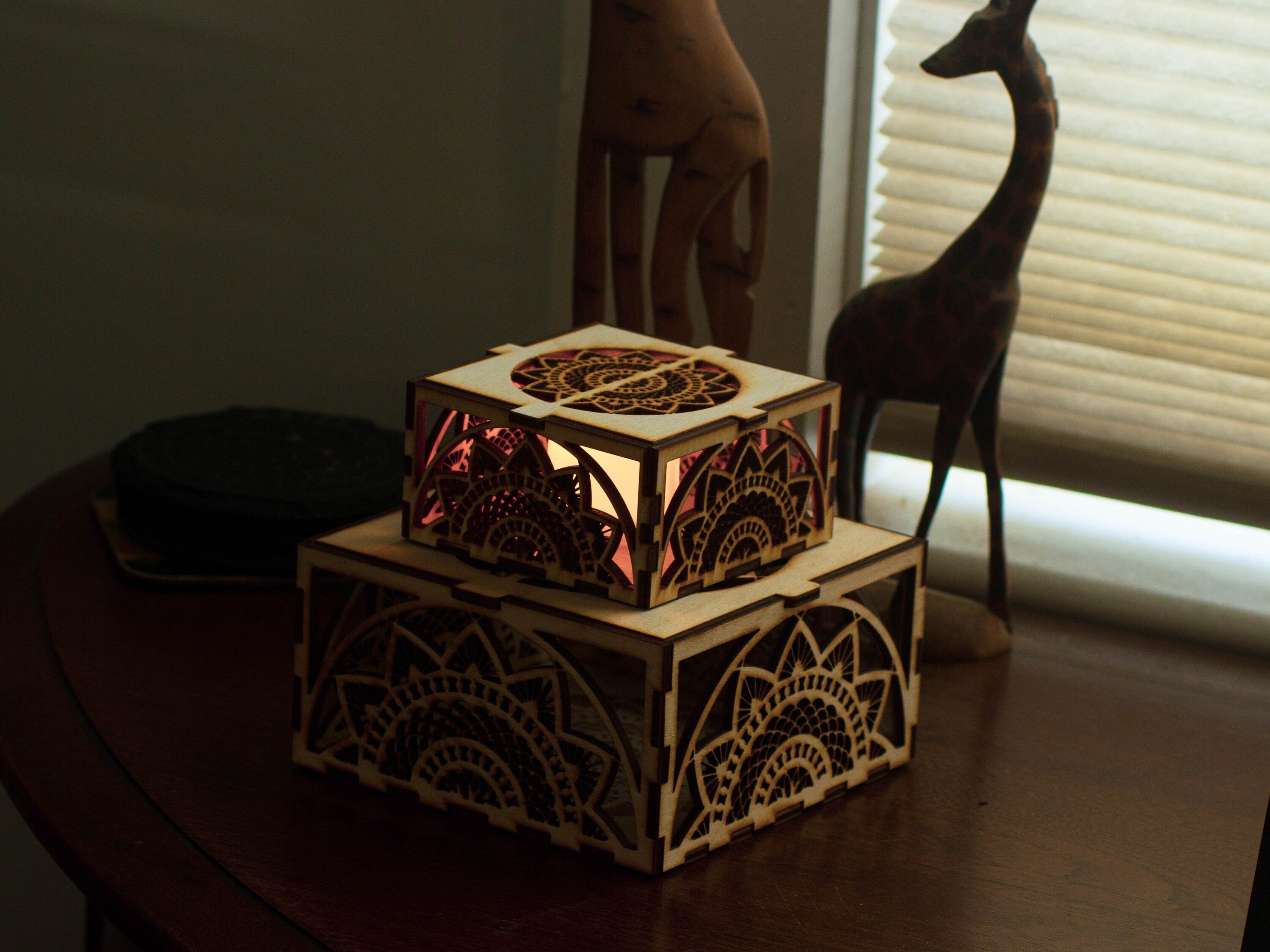 Mandala Wooden LED Candle Holder: Intricate Pattern, Home Decor