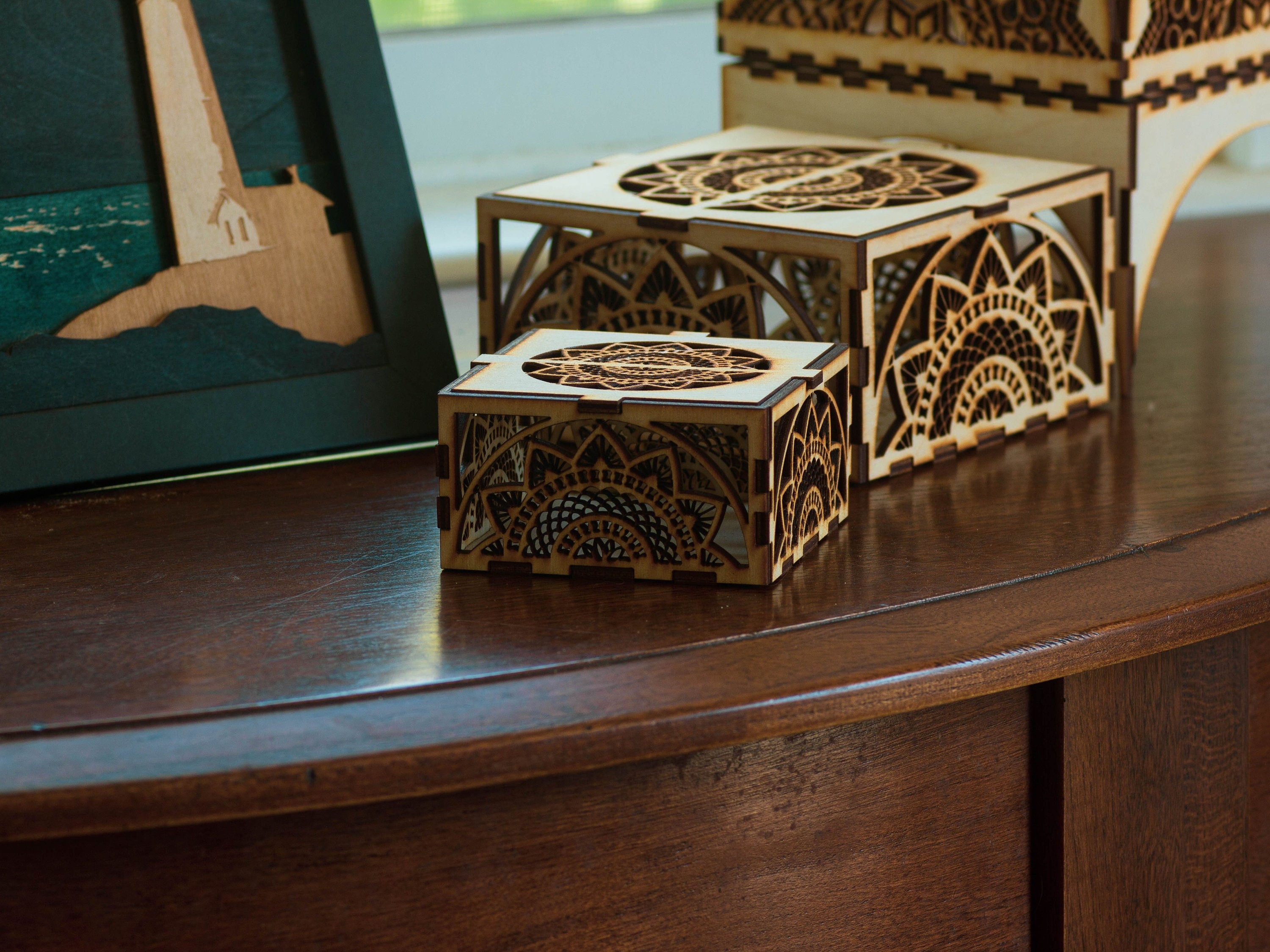 Mandala Wooden LED Candle Holder: Intricate Pattern, Home Decor