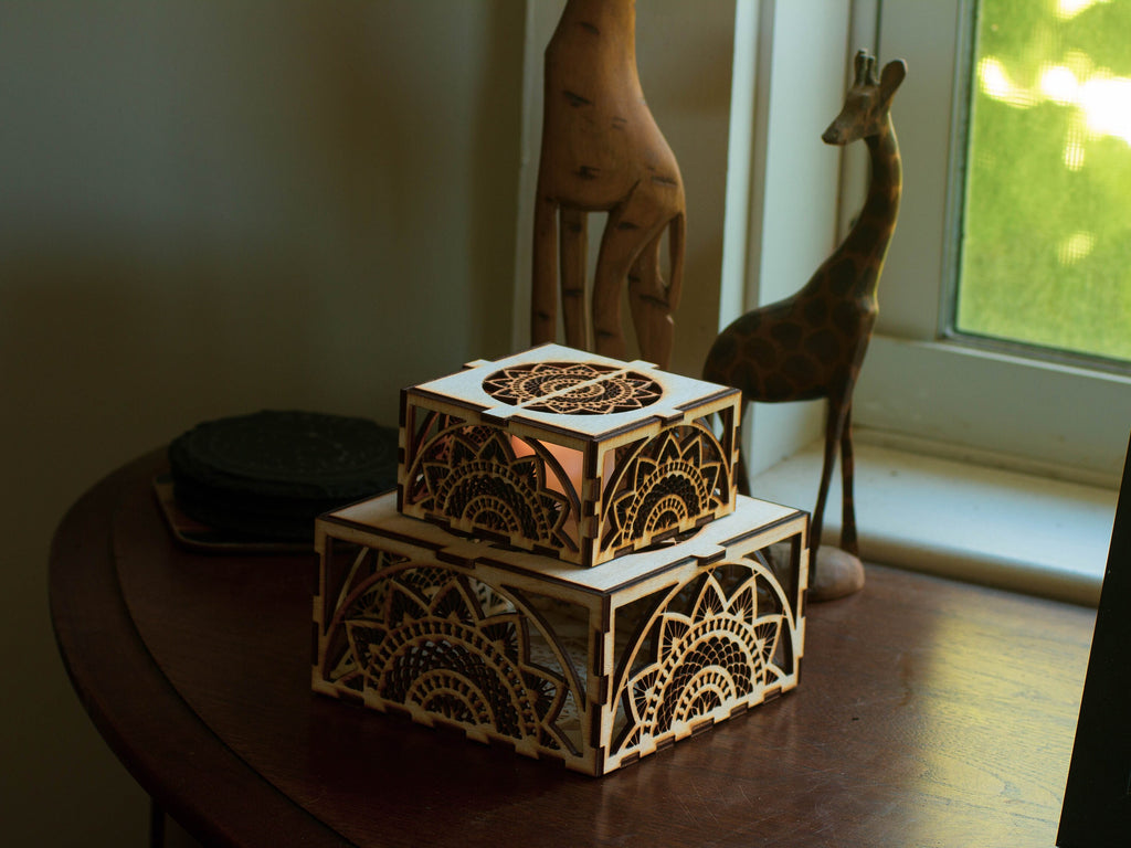 Mandala Wooden LED Candle Holder: Intricate Pattern, Home Decor