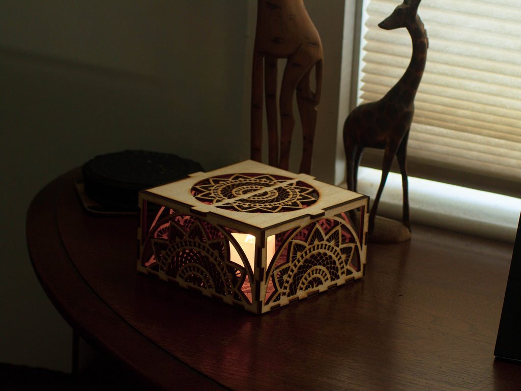Mandala Wooden LED Candle Holder: Intricate Pattern, Home Decor