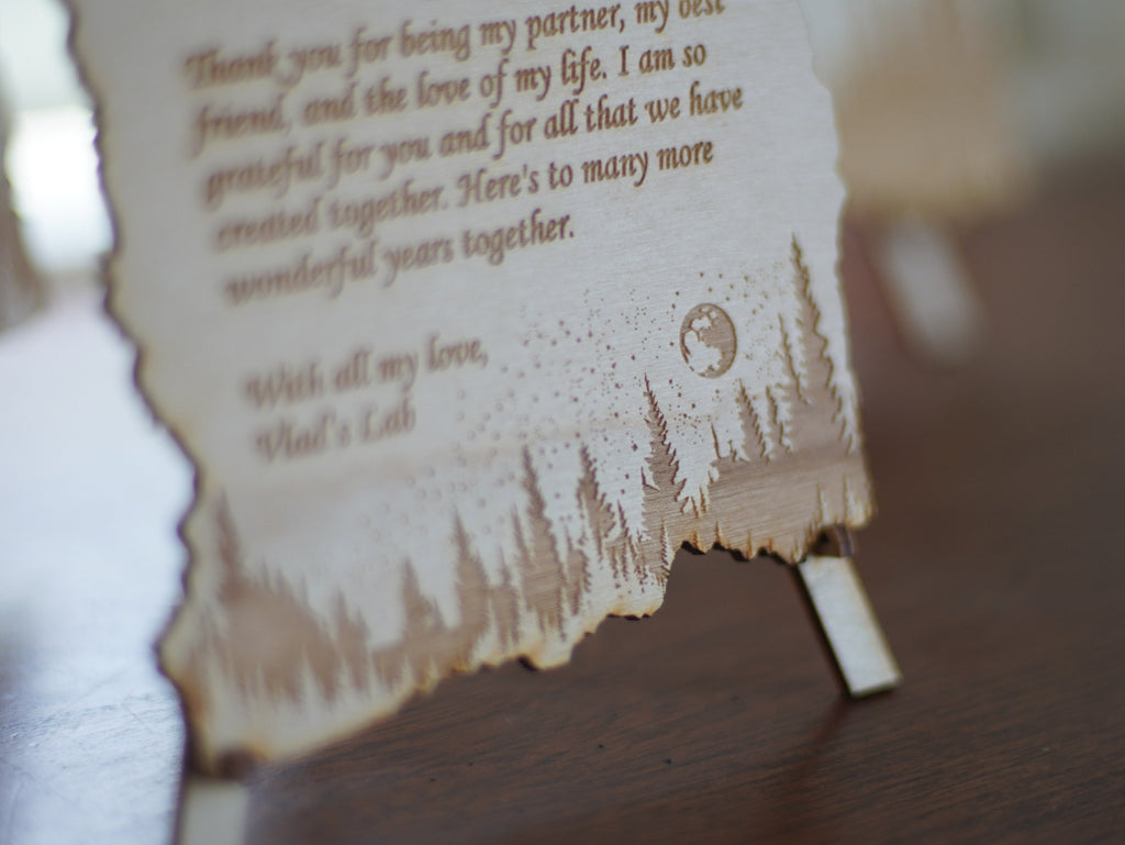 Personalized forest and night sky letter. Wood engraved poem. Small medium and Large