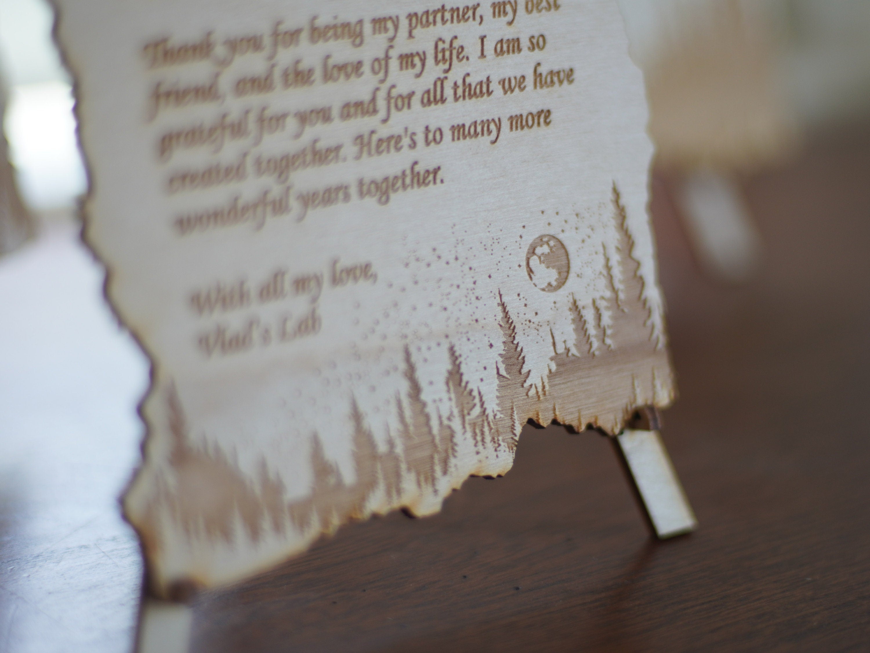 Personalized forest and night sky letter. Wood engraved poem. Small medium and Large