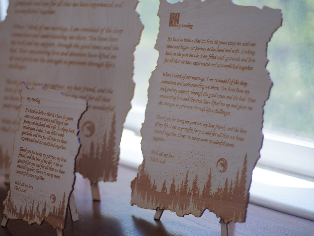 Personalized forest and night sky letter. Wood engraved poem. Small medium and Large