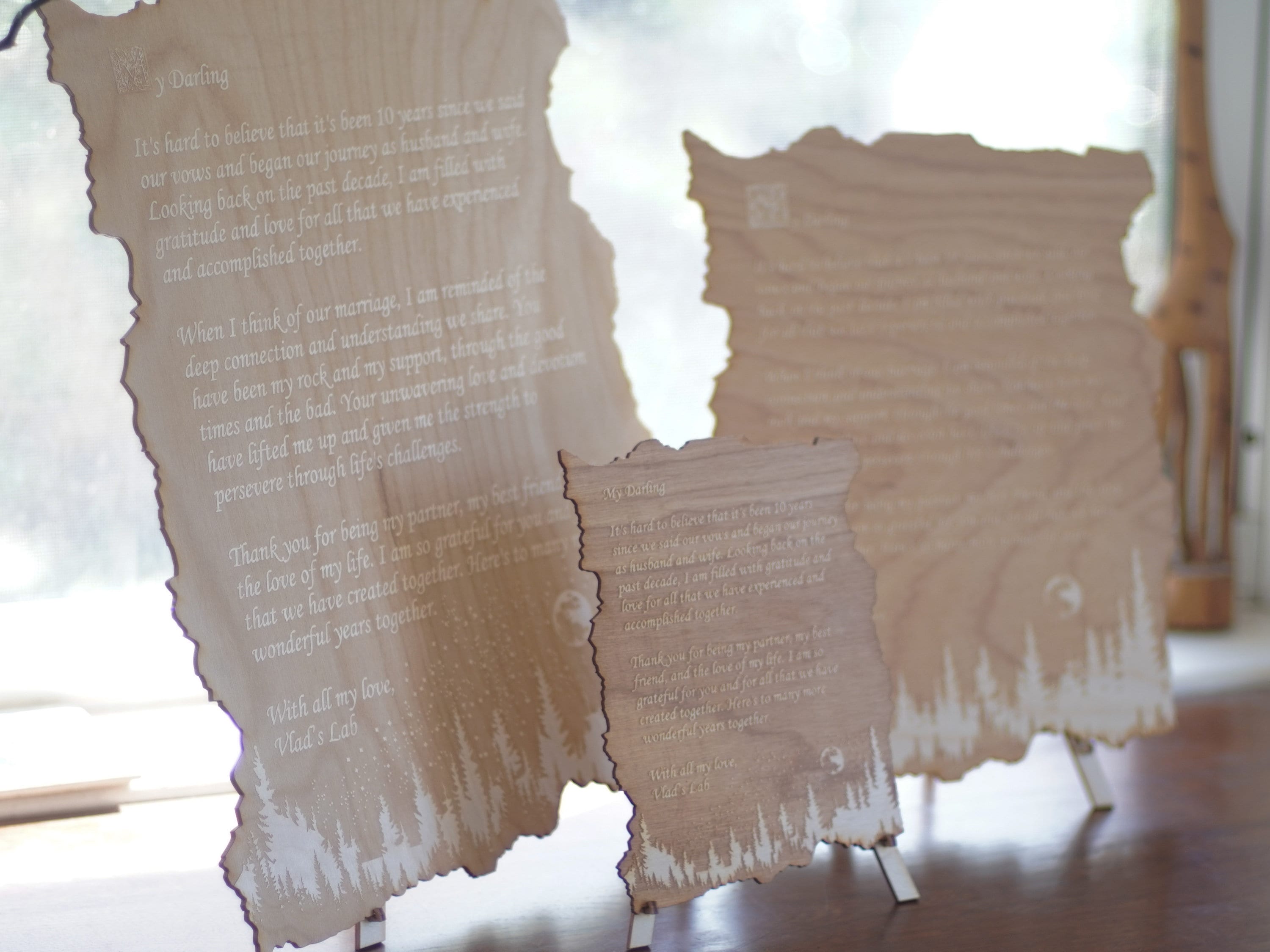 Personalized forest and night sky letter. Wood engraved poem. Rustic Home decor