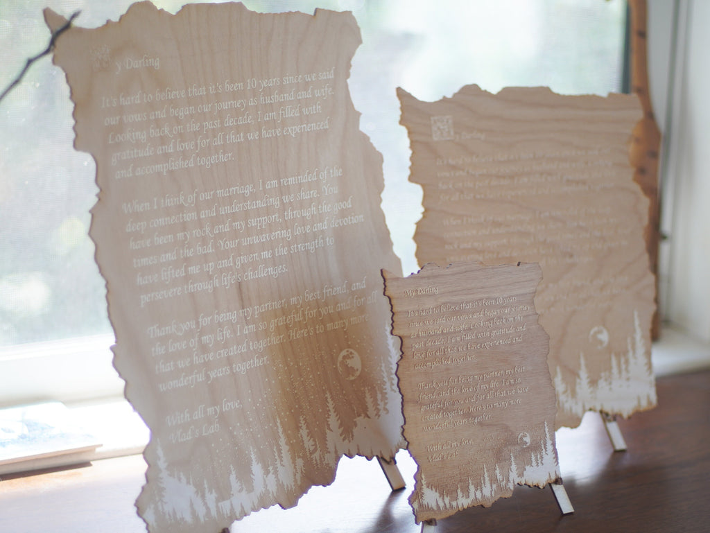 Personalized forest and night sky letter. Wood engraved poem. Rustic Home decor