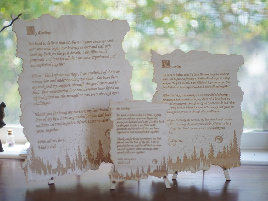 Personalized forest and night sky letter. Wood engraved poem. Small medium and Large