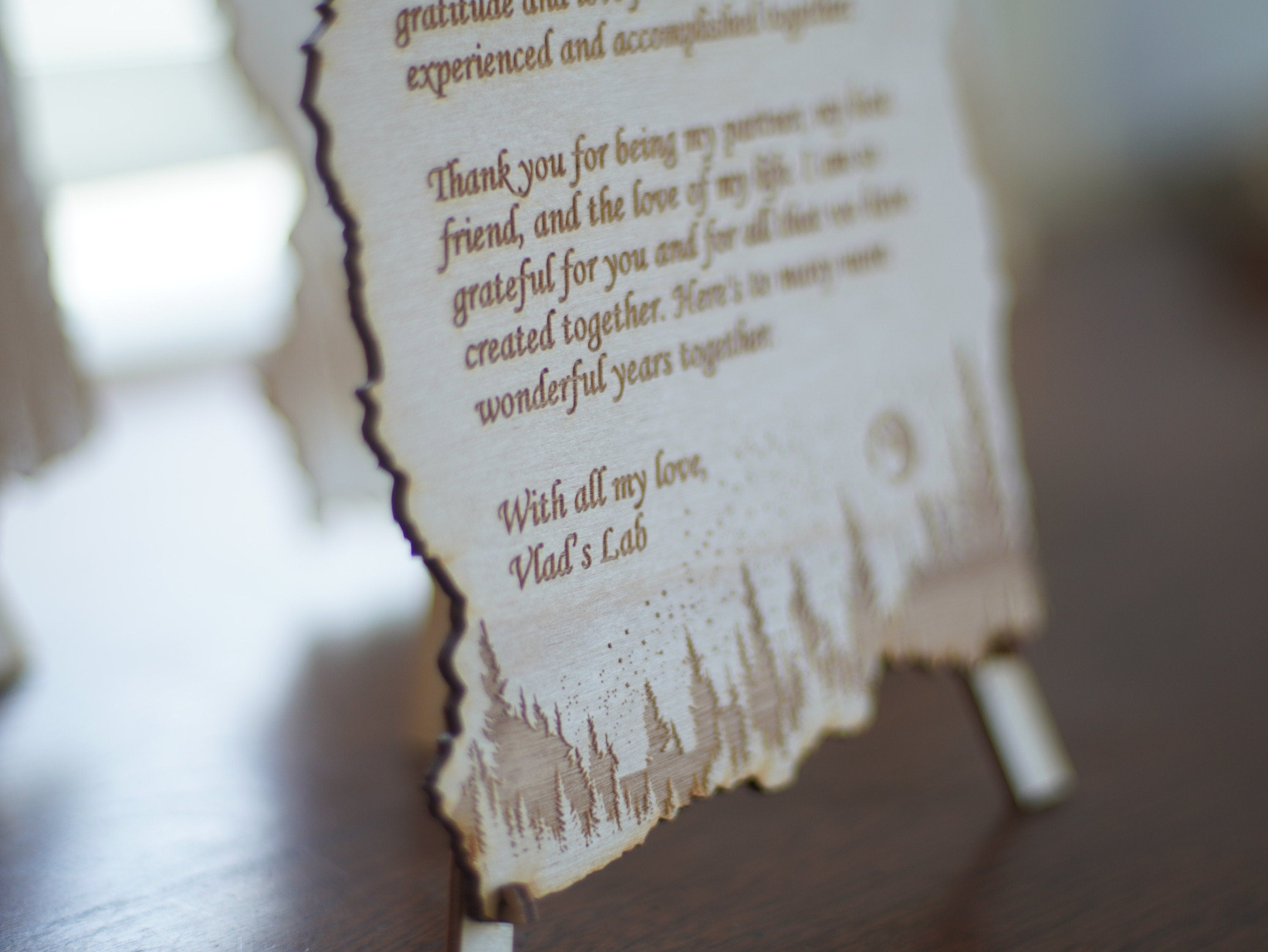 Personalized forest and night sky letter. Wood engraved poem. Small medium and Large