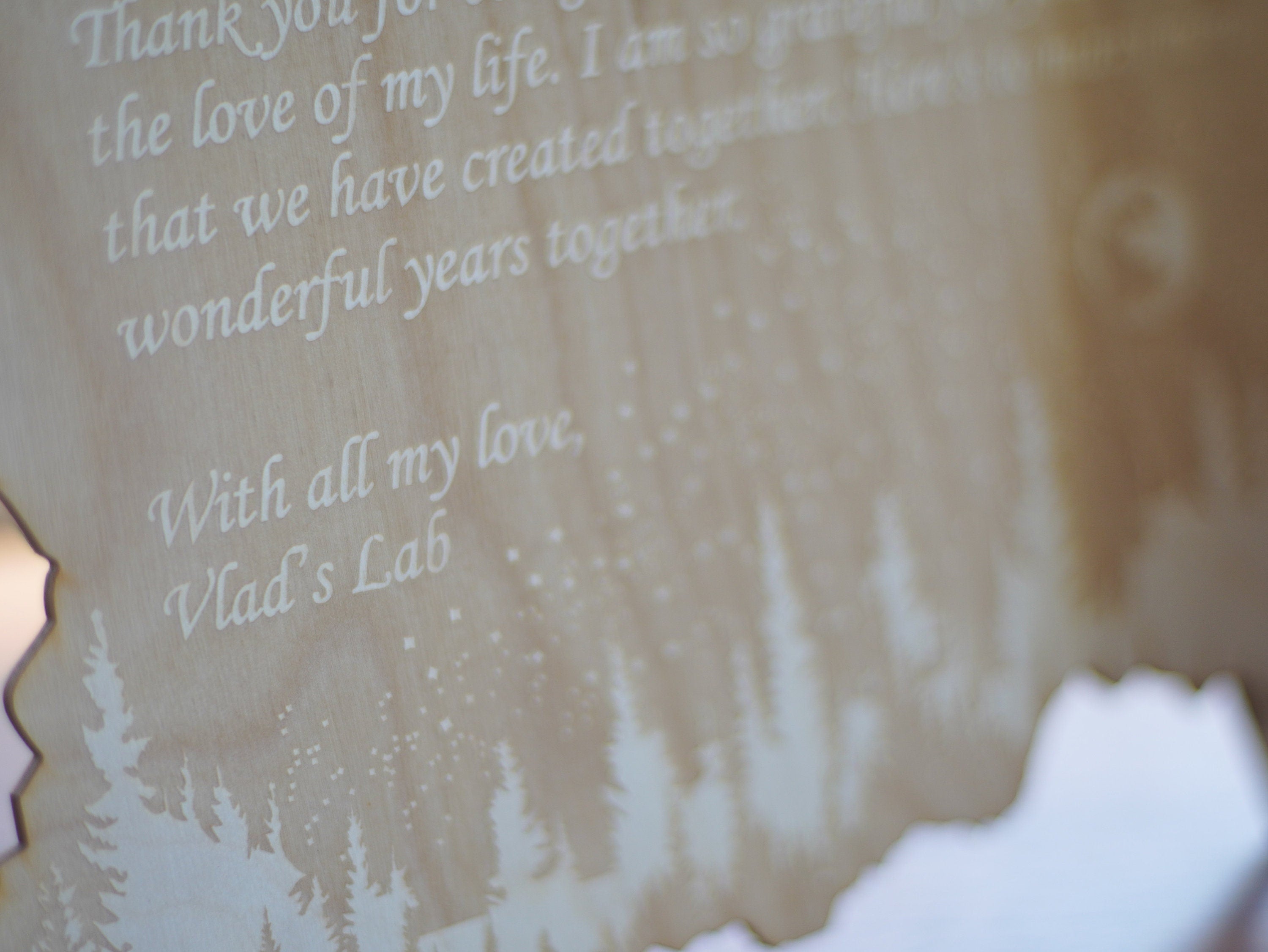 Personalized forest and night sky letter. Wood engraved poem. Rustic Home decor