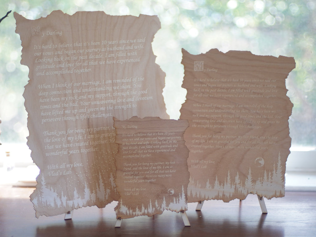 Personalized forest and night sky letter. Wood engraved poem. Rustic Home decor