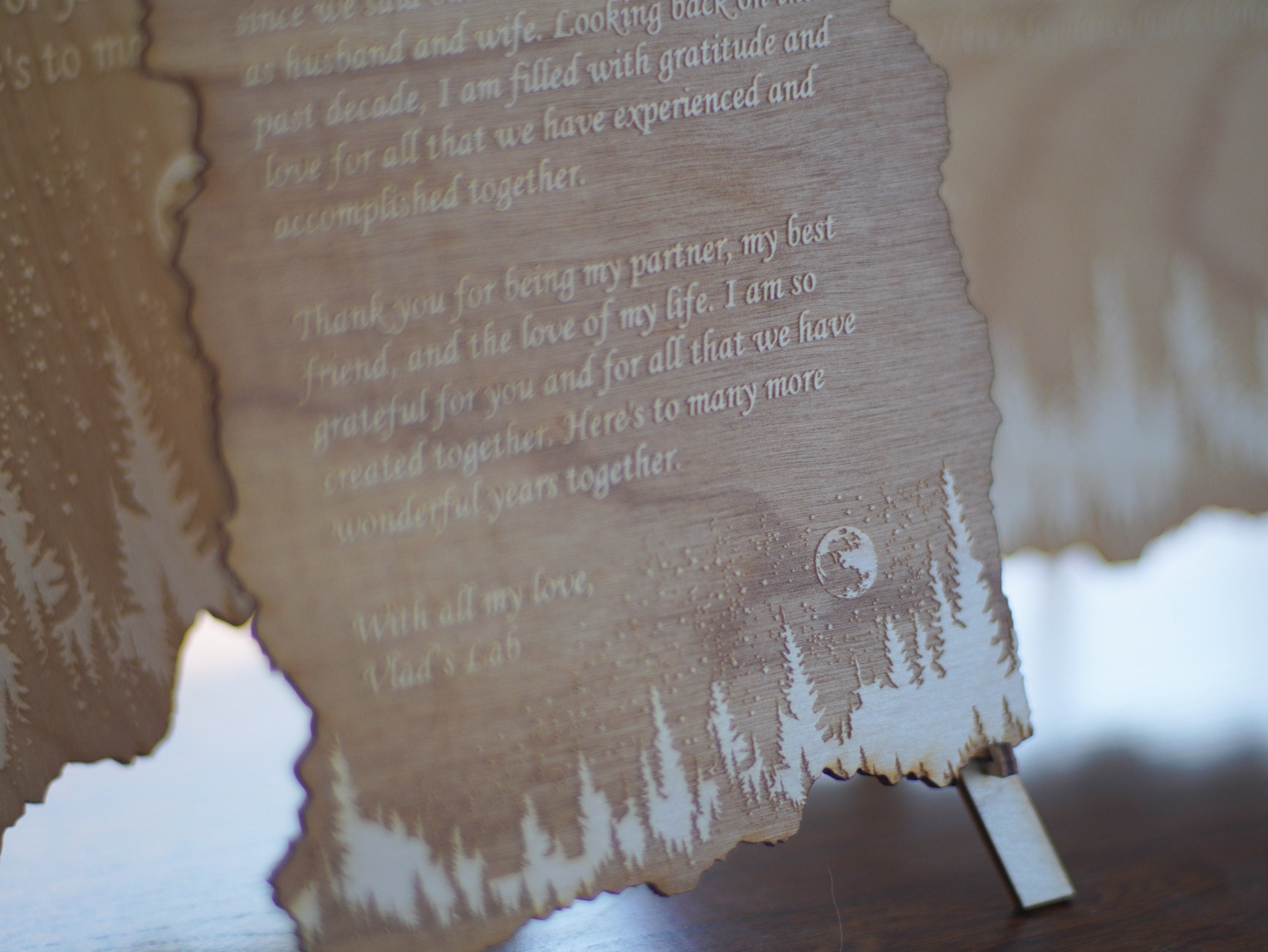 Personalized forest and night sky letter. Wood engraved poem. Rustic Home decor