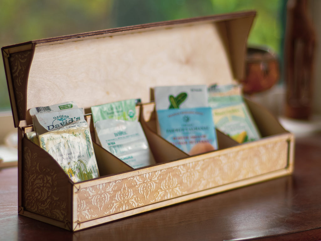 Engraved Wooden Seed Storage Box | Personalized Garden Seed Organizer with Wall Mount | 4 Compartments, Custom Labels