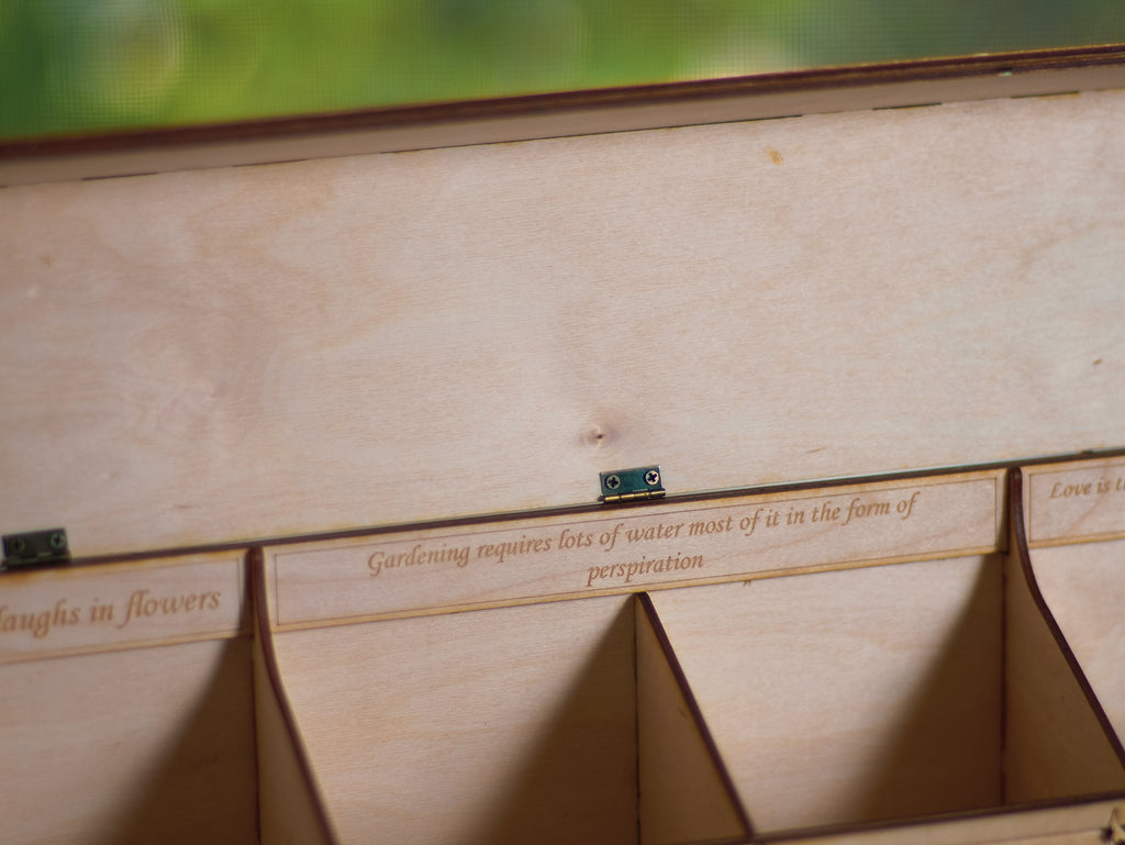 Engraved Wooden Seed Storage Box | Personalized Garden Seed Organizer with Wall Mount | 4 Compartments, Custom Labels