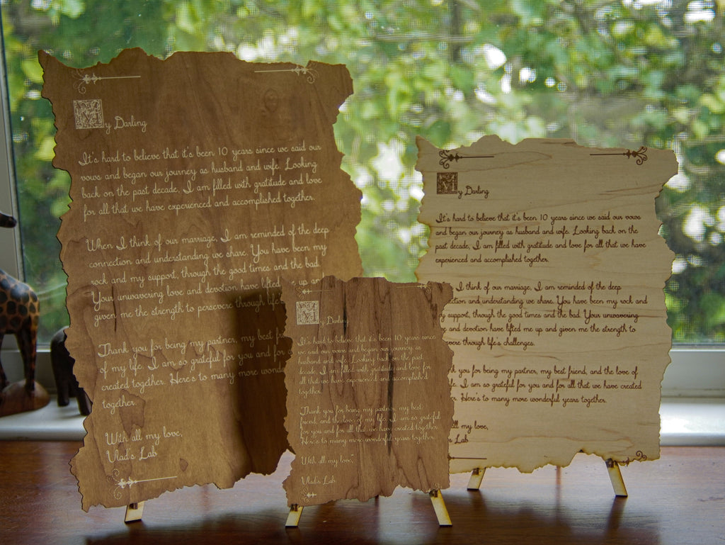 Wood engraved poem | Custom short story or poem with a stand | Personalized Anniversary gift