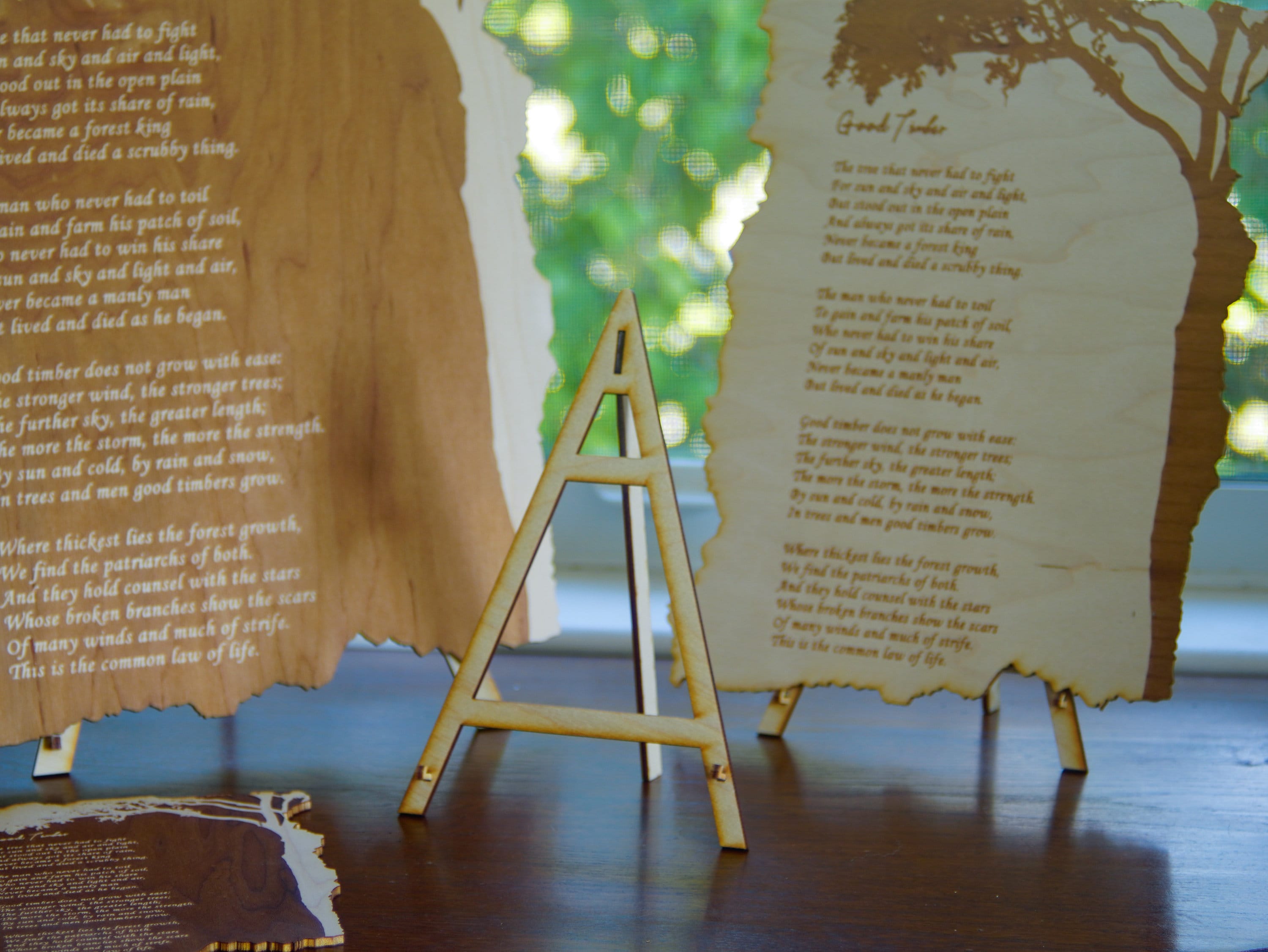 Good Timber Wood engraved poem| Poem with a stand | Large, medium and small.