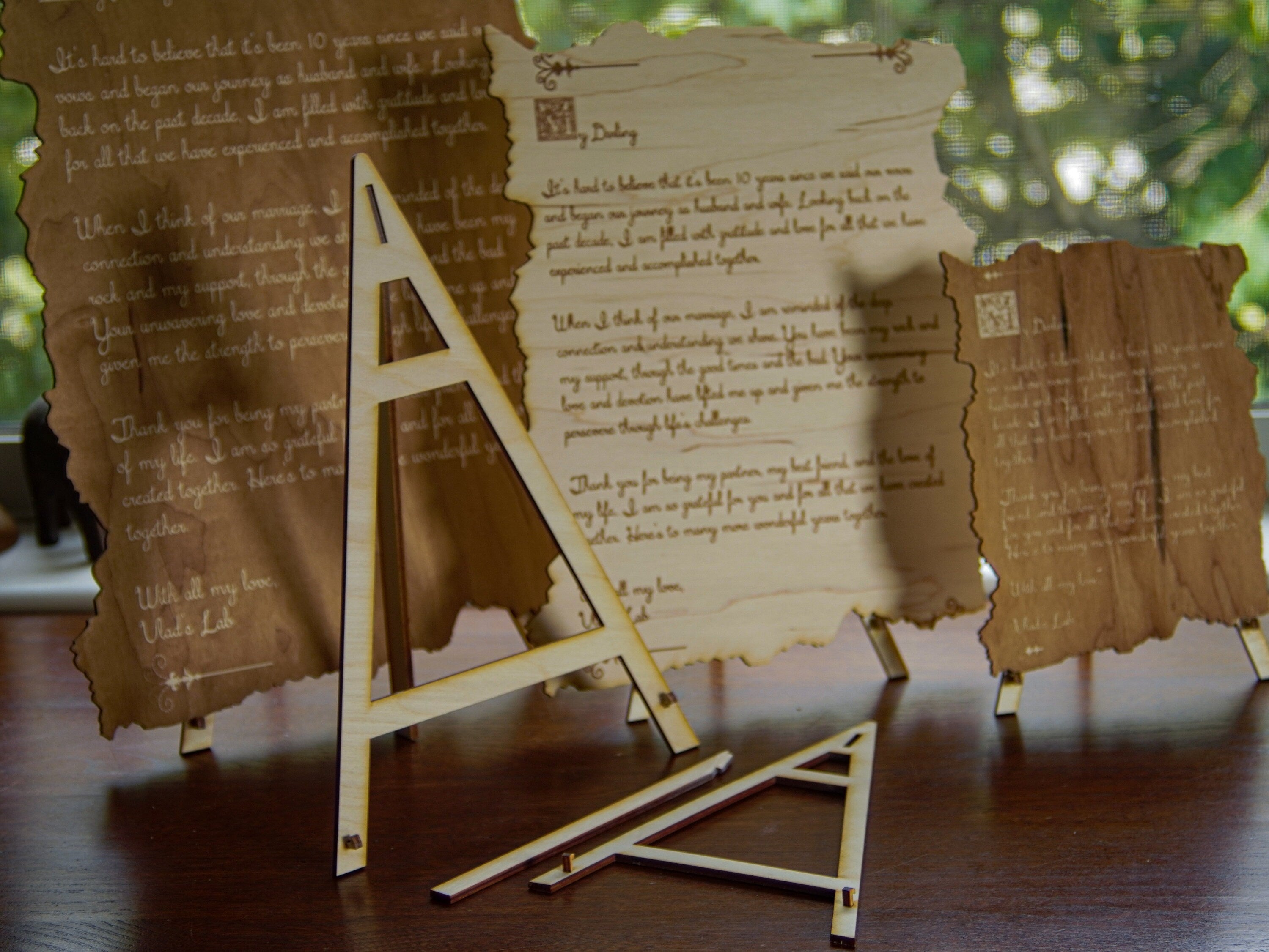 Wood engraved poem | Custom short story or poem with a stand | Personalized Anniversary gift