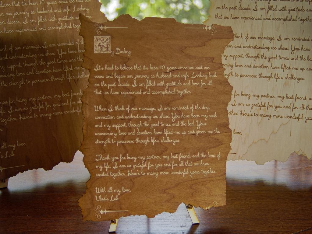 Wood engraved poem | Custom short story or poem with a stand | Personalized Anniversary gift