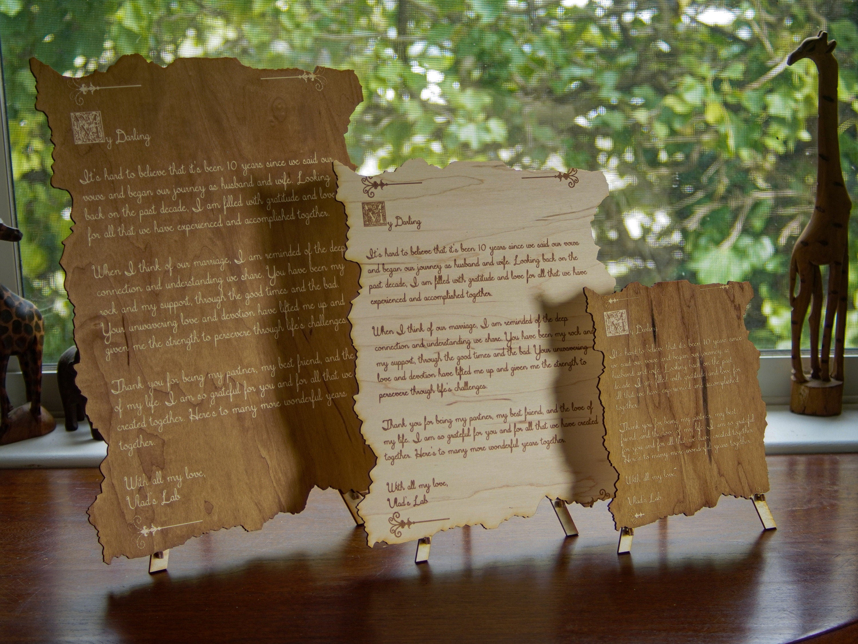 Wood engraved poem | Custom short story or poem with a stand | Personalized Anniversary gift