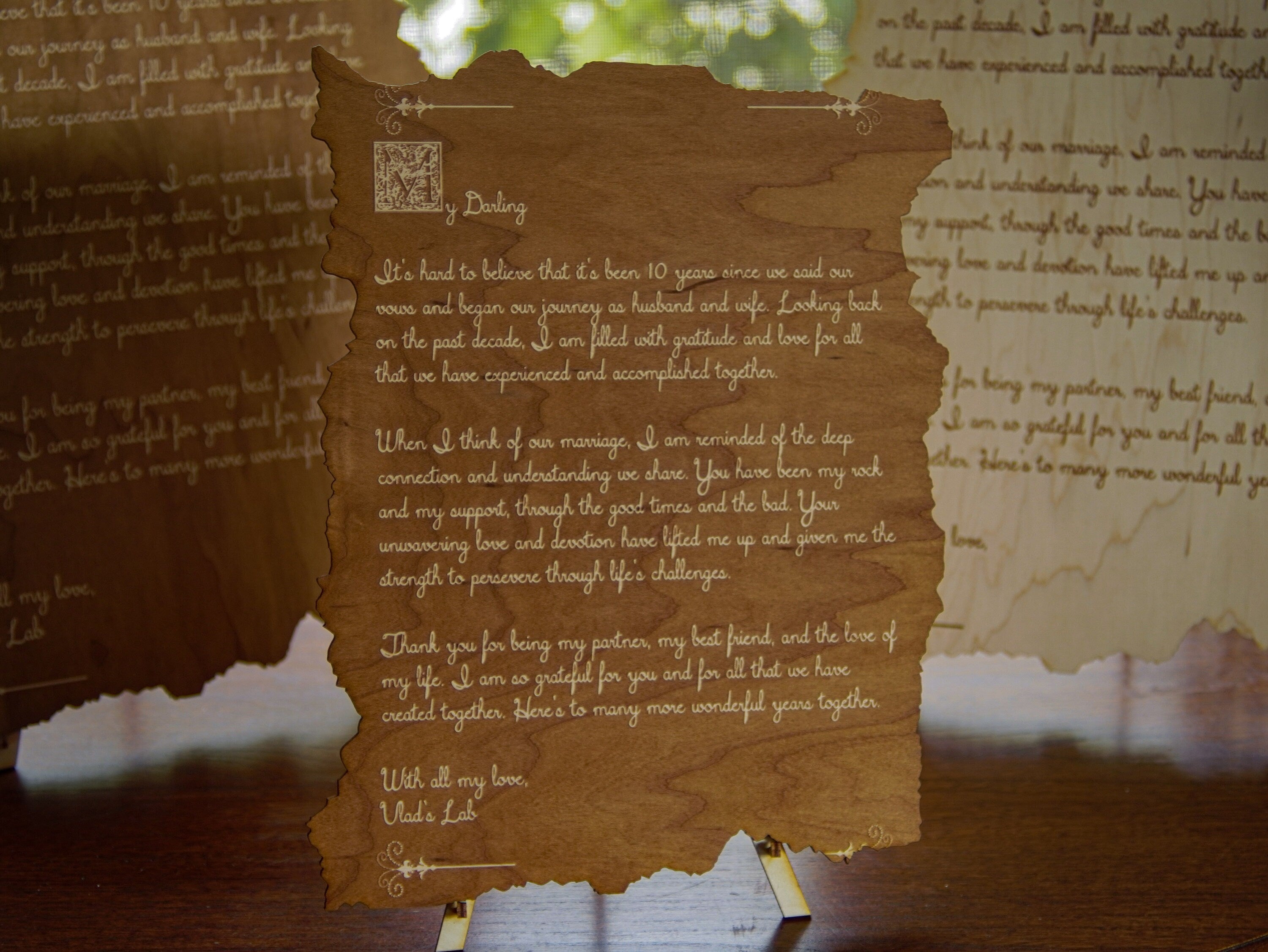 Wood engraved poem | Custom short story or poem with a stand | Personalized Anniversary gift