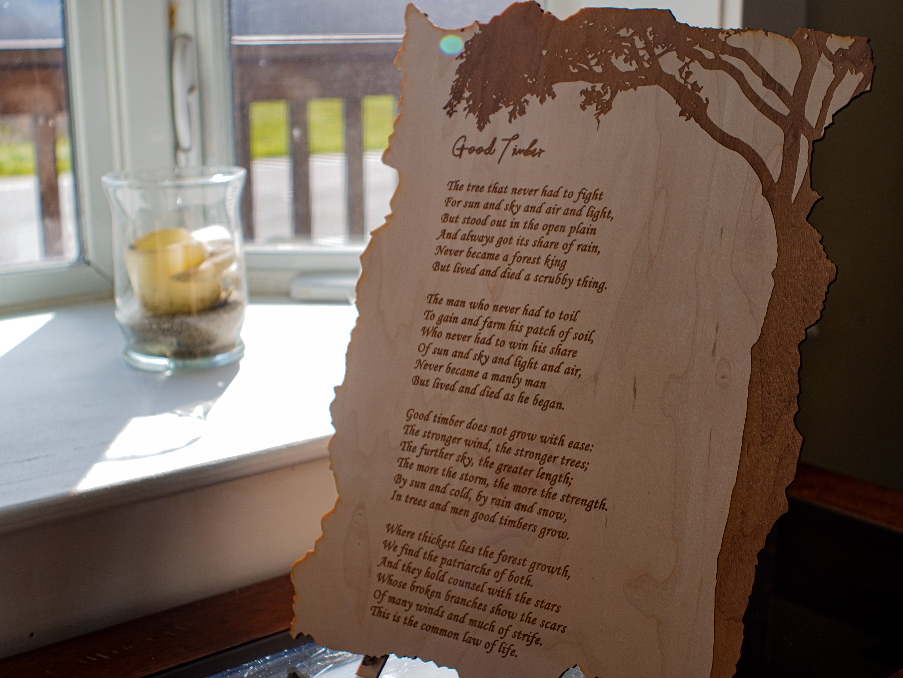 Good Timber Wood engraved poem| Poem with a stand | Large, medium and small.