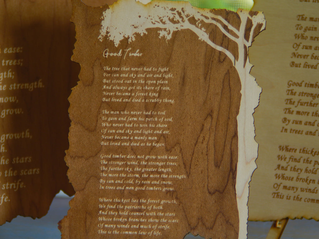 Good Timber Wood engraved poem| Poem with a stand | Large, medium and small.