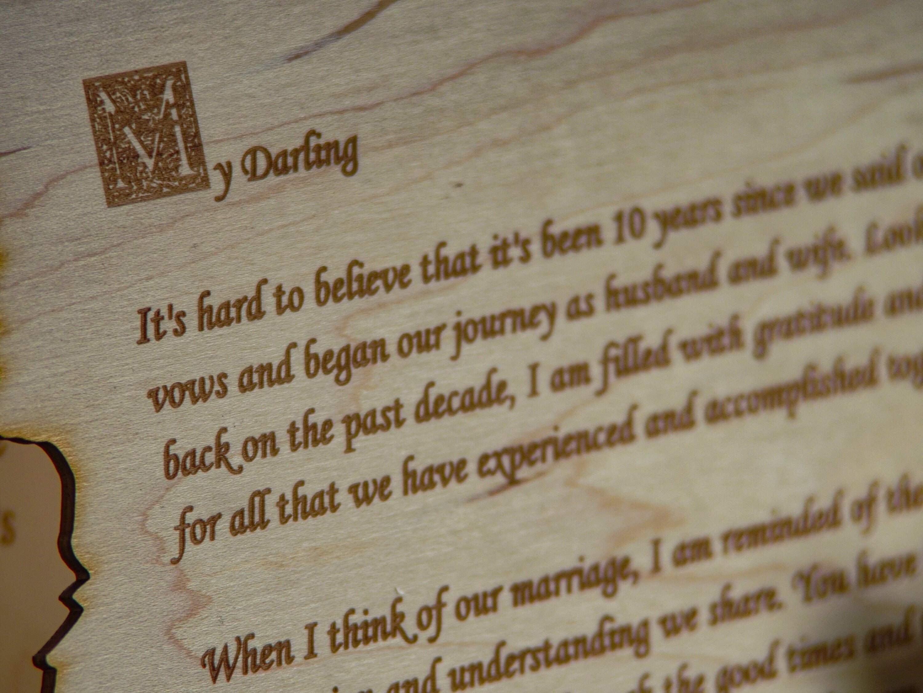 Wood engraved personalized letter | Nature forest theme custom love message with a stand.