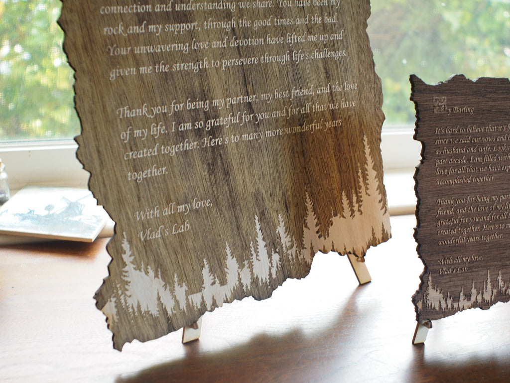 Custom Engraved Mahogany Love Letter - Rustic Forest Decor