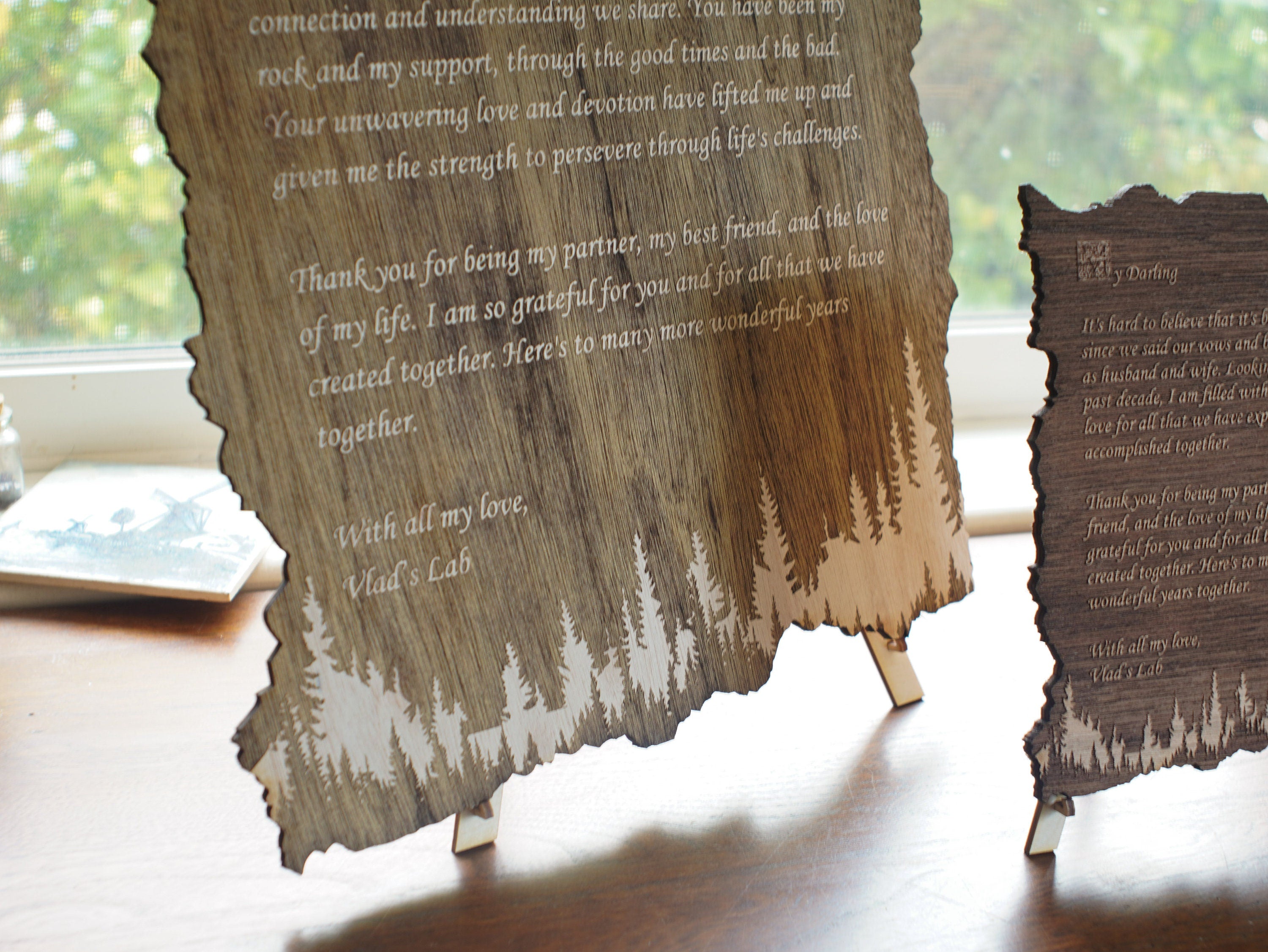 Custom Engraved Mahogany Love Letter - Rustic Forest Decor