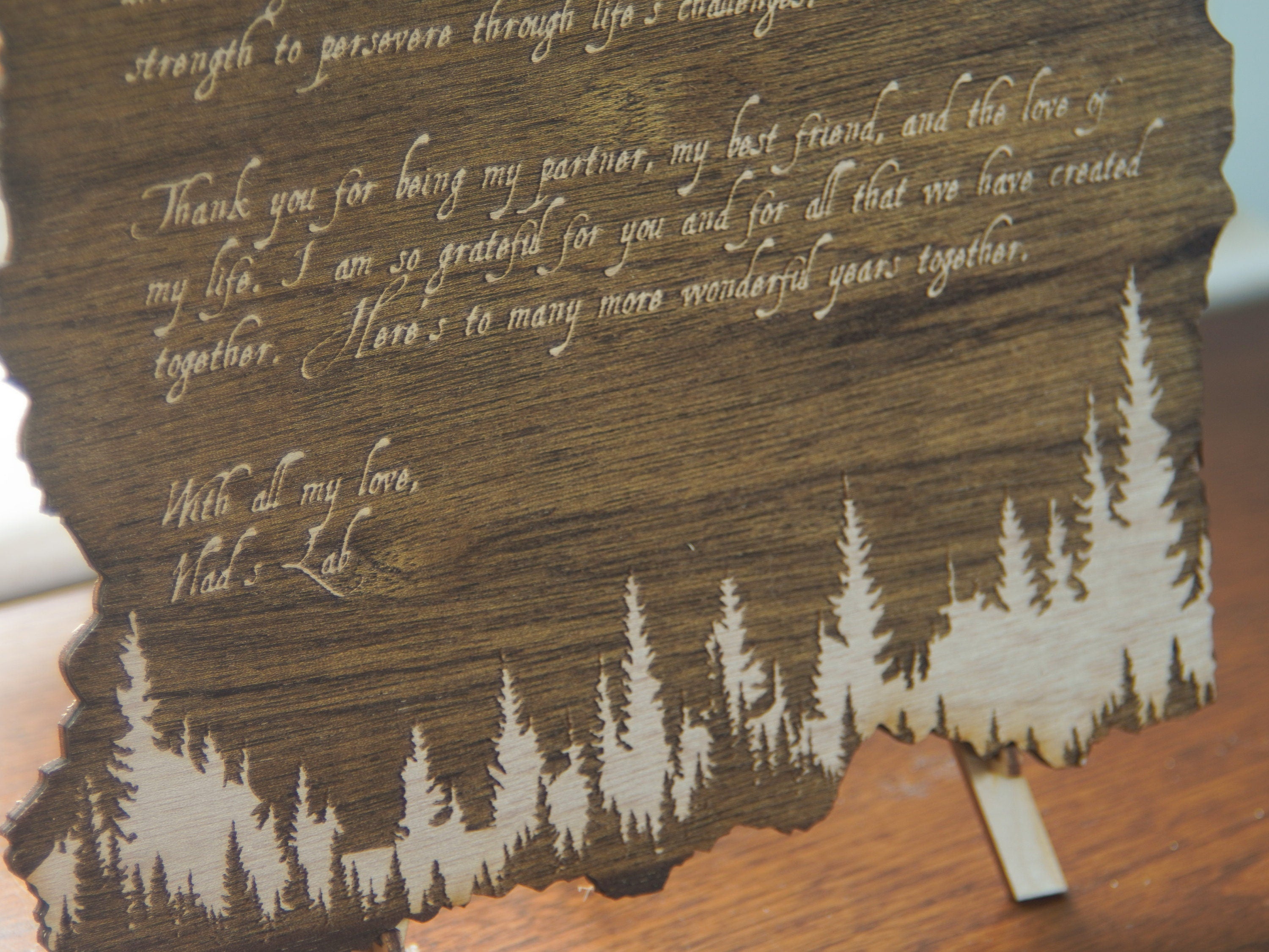 Custom Engraved Mahogany Love Letter - Rustic Forest Decor