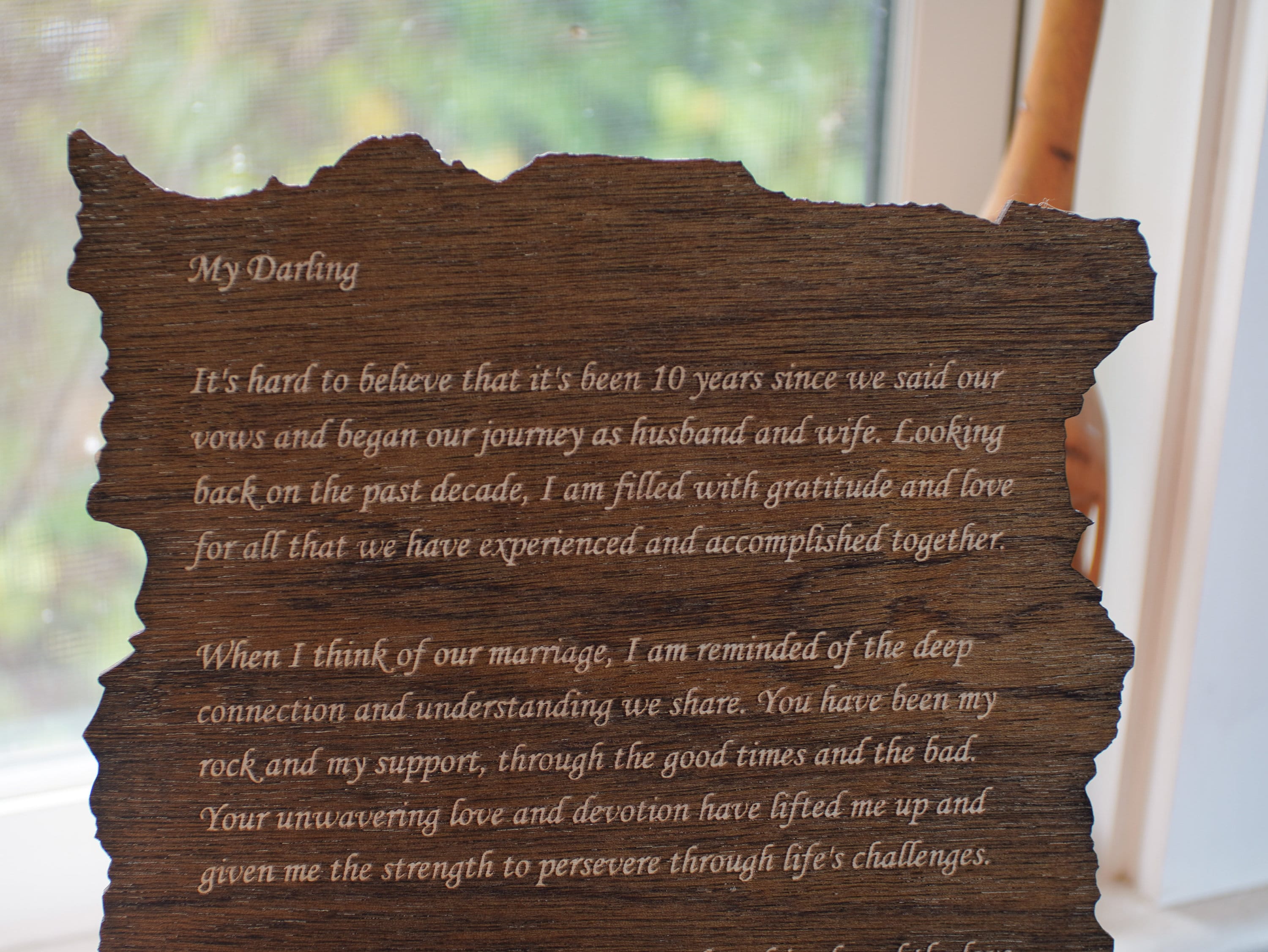 Custom Engraved Mahogany Love Letter - Rustic Forest Decor