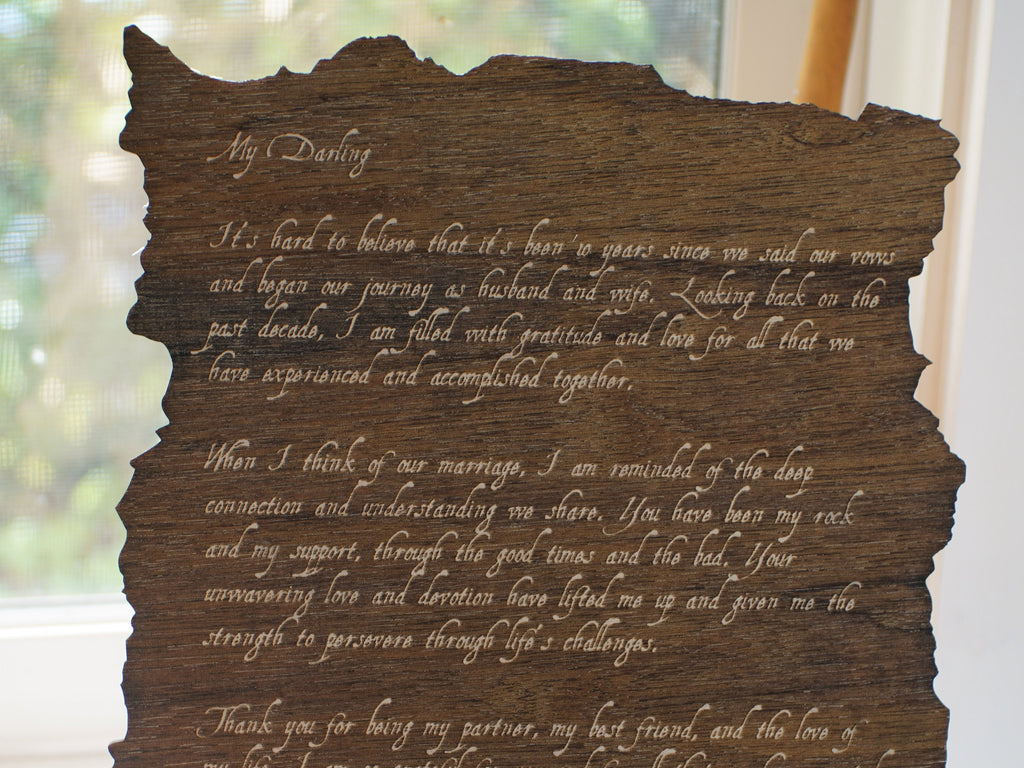 Custom Engraved Mahogany Love Letter - Rustic Forest Decor