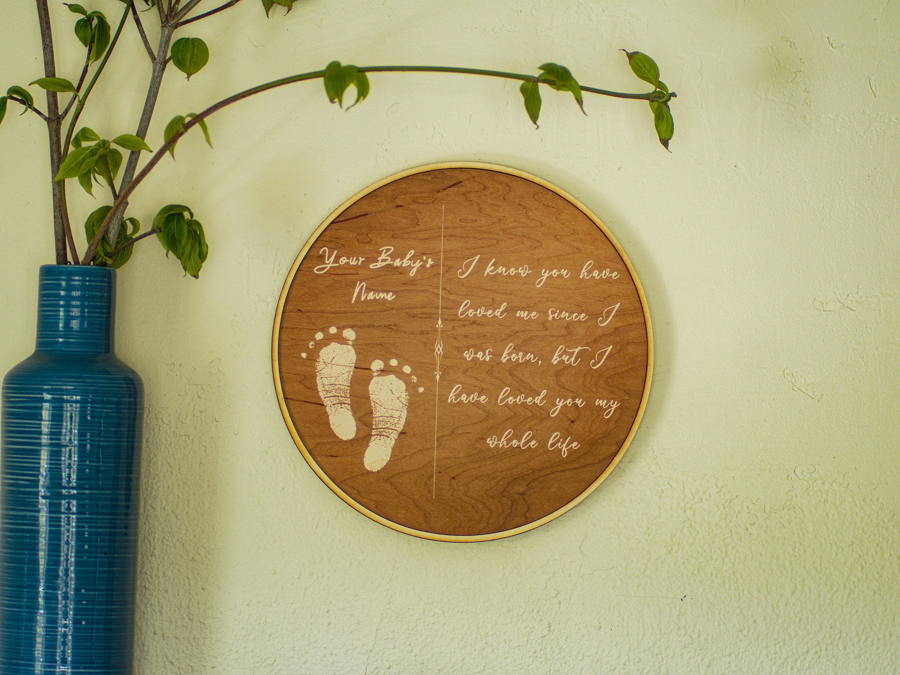 Engraved Footprint Name Sign: Personalized Wood Nursery Decor