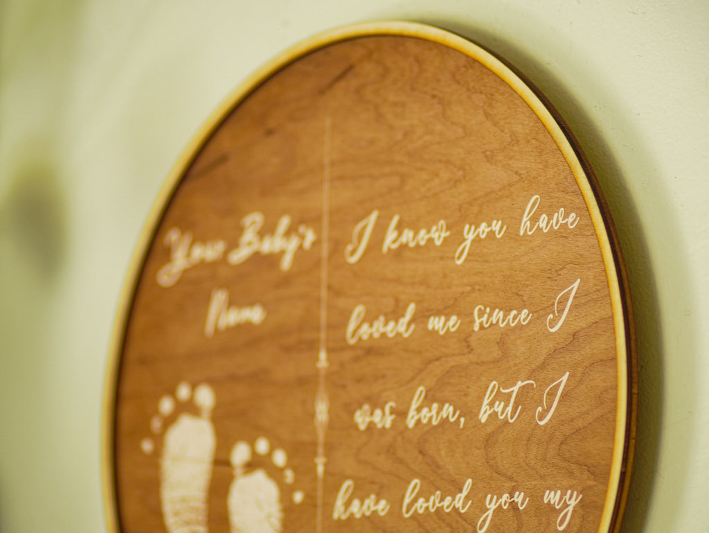 Engraved Footprint Name Sign: Personalized Wood Nursery Decor