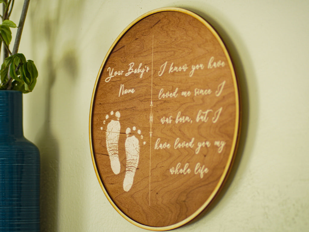 Engraved Footprint Name Sign: Personalized Wood Nursery Decor