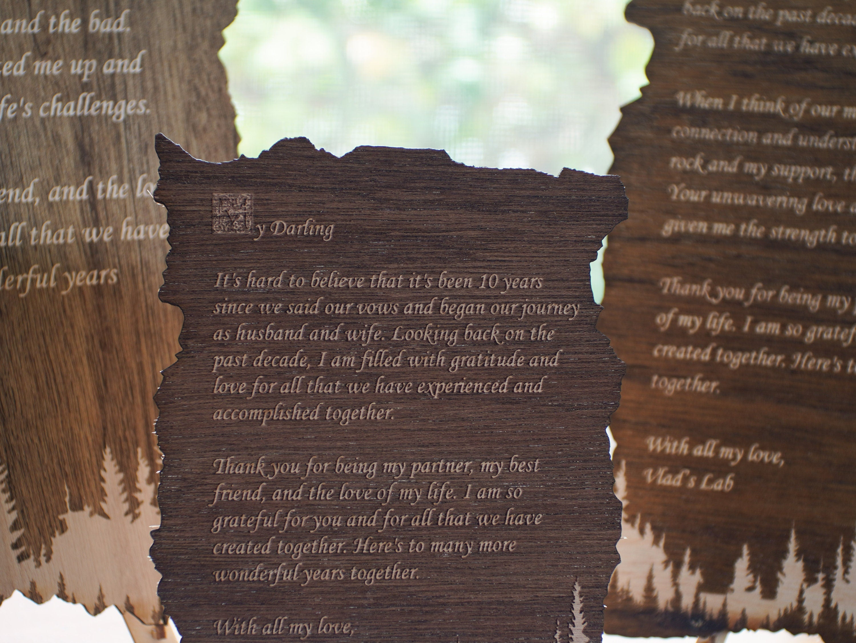 Custom Engraved Mahogany Love Letter - Rustic Forest Decor