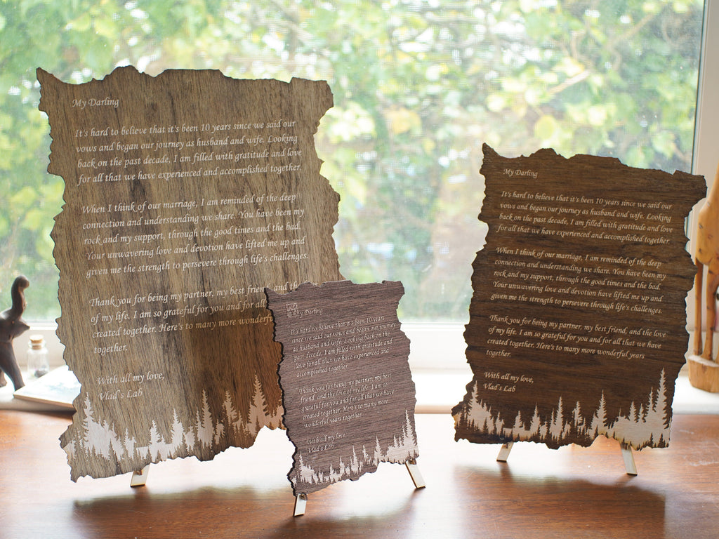 Custom Engraved Mahogany Love Letter - Rustic Forest Decor