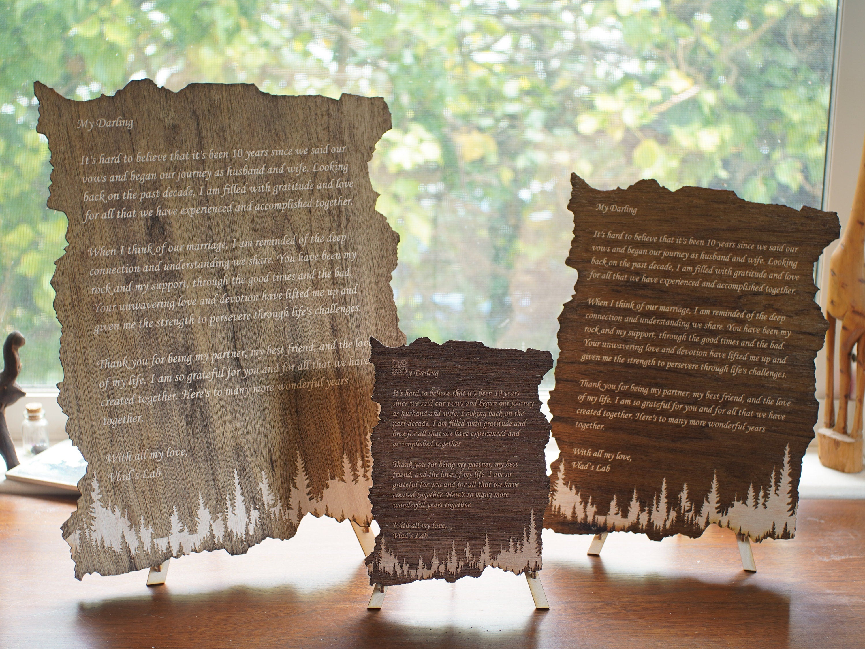 Custom Engraved Mahogany Love Letter - Rustic Forest Decor