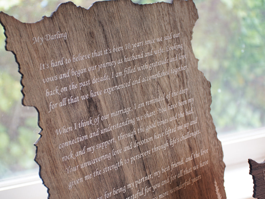 Custom Engraved Mahogany Love Letter - Rustic Forest Decor
