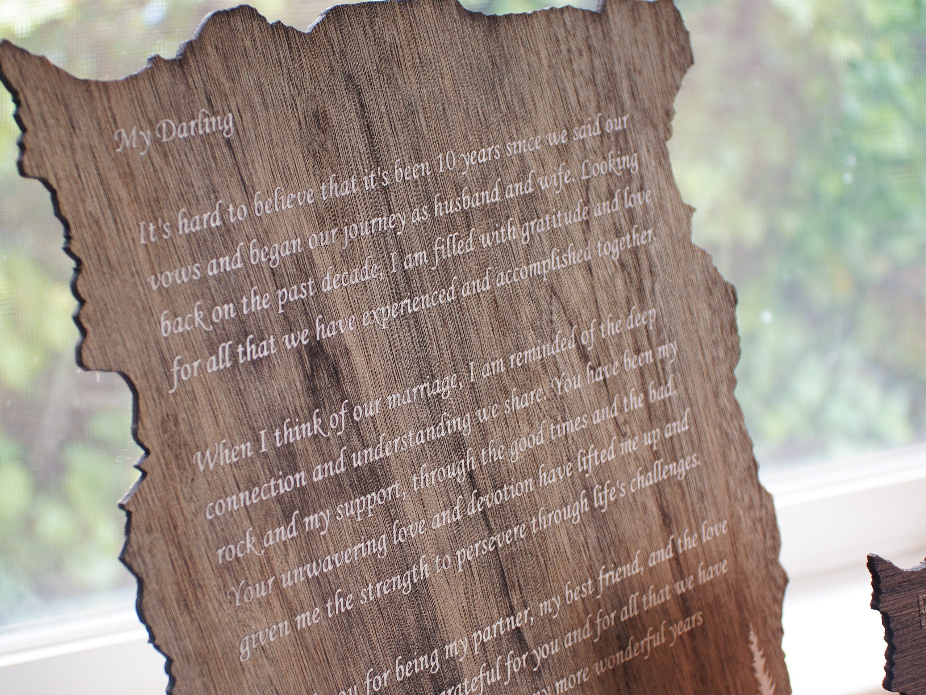 Custom Engraved Mahogany Love Letter - Rustic Forest Decor
